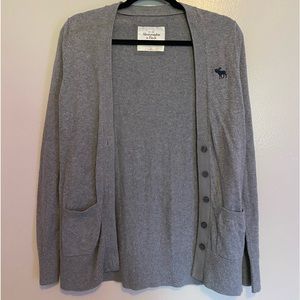 grey button up sweater